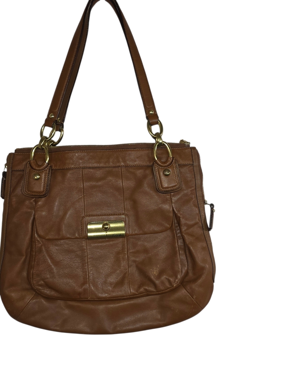 Coach Ashley Leather Tote Brown Turn Lock Pocket Large Shoulder Bag 13296